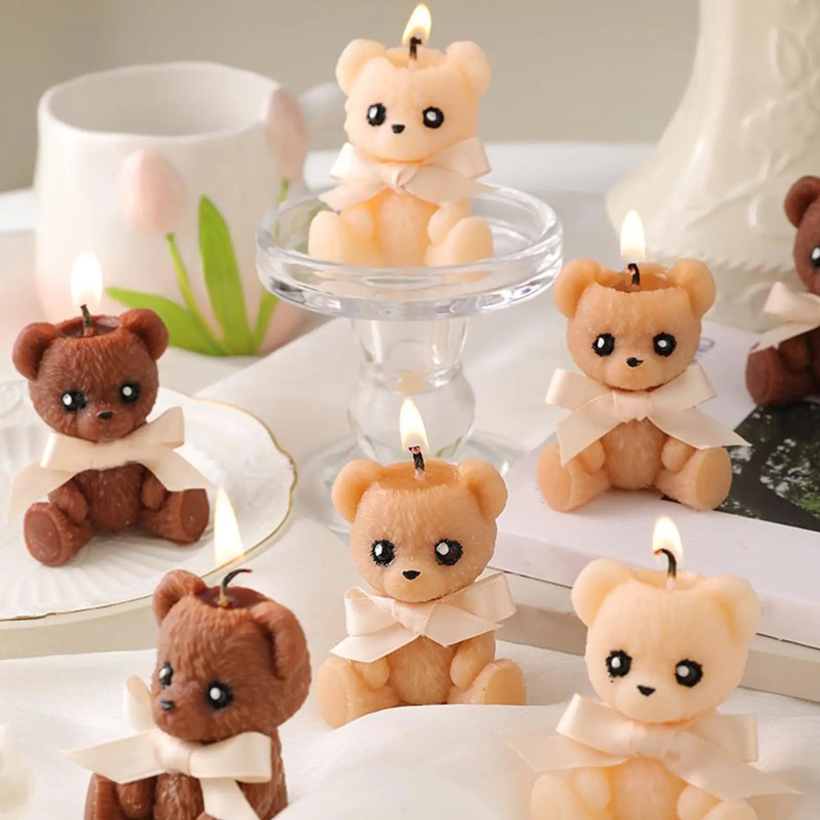 Bear Shaped Candle Scented Aesthetic Cute Decorative Soy Wax Candle for Memorial Desk Decor Living Room Party Favors Gift