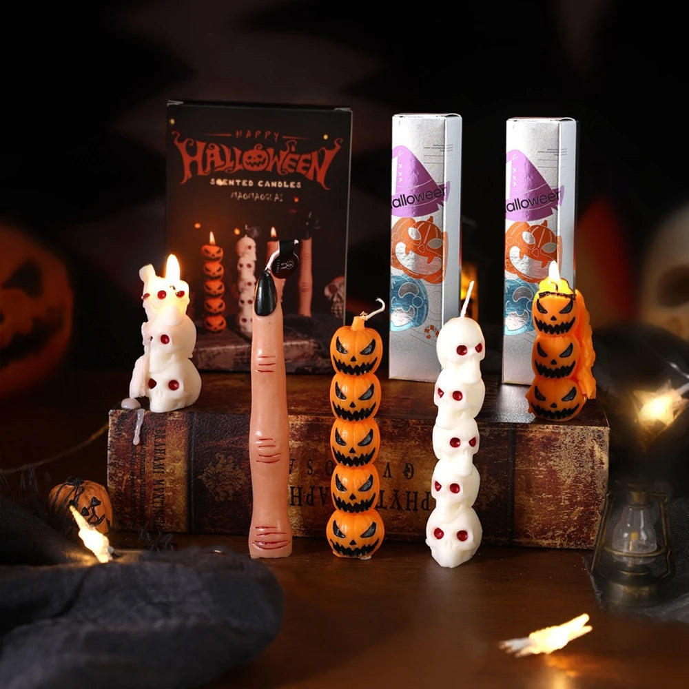 Halloween Aromatherapy Candle Set - Skull & Pumpkin&Bone Fingers Horror Home Decor, Soy Wax Scented Candles Limited Edition Gift