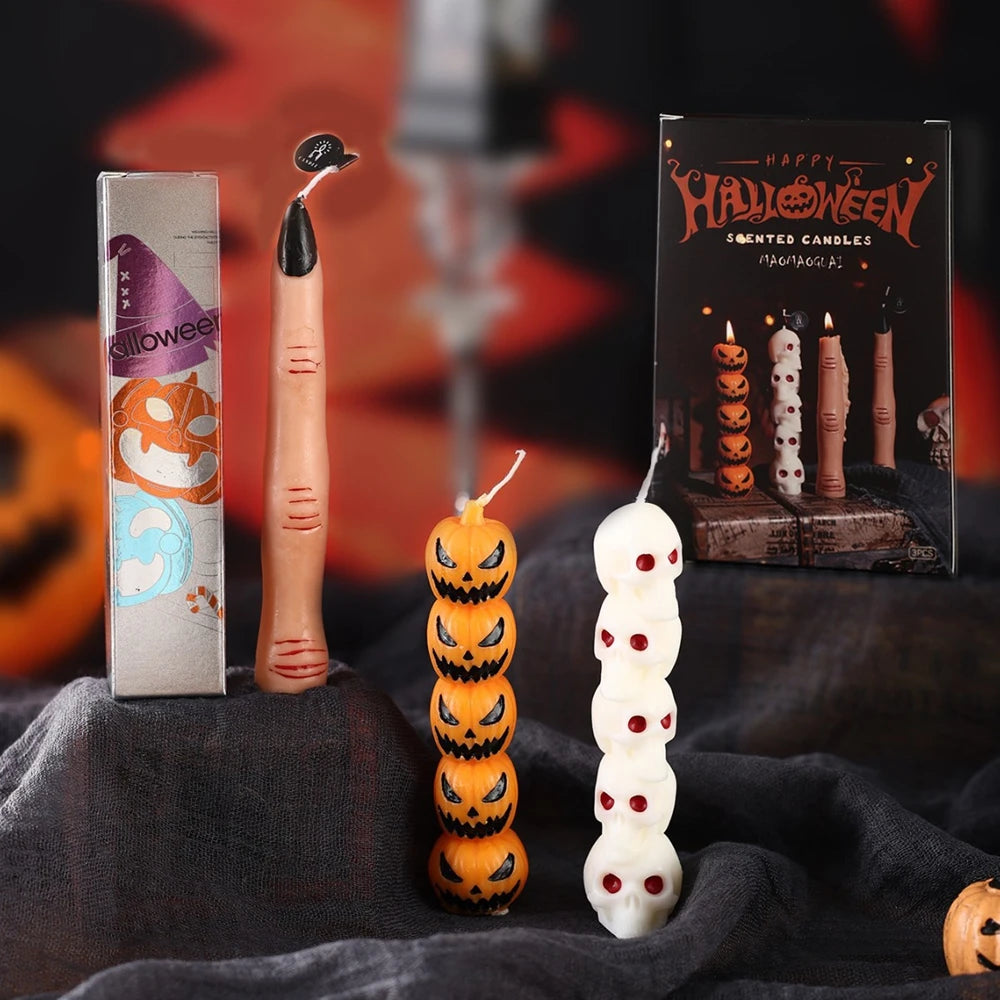 Halloween Aromatherapy Candle Set - Skull & Pumpkin&Bone Fingers Horror Home Decor, Soy Wax Scented Candles Limited Edition Gift