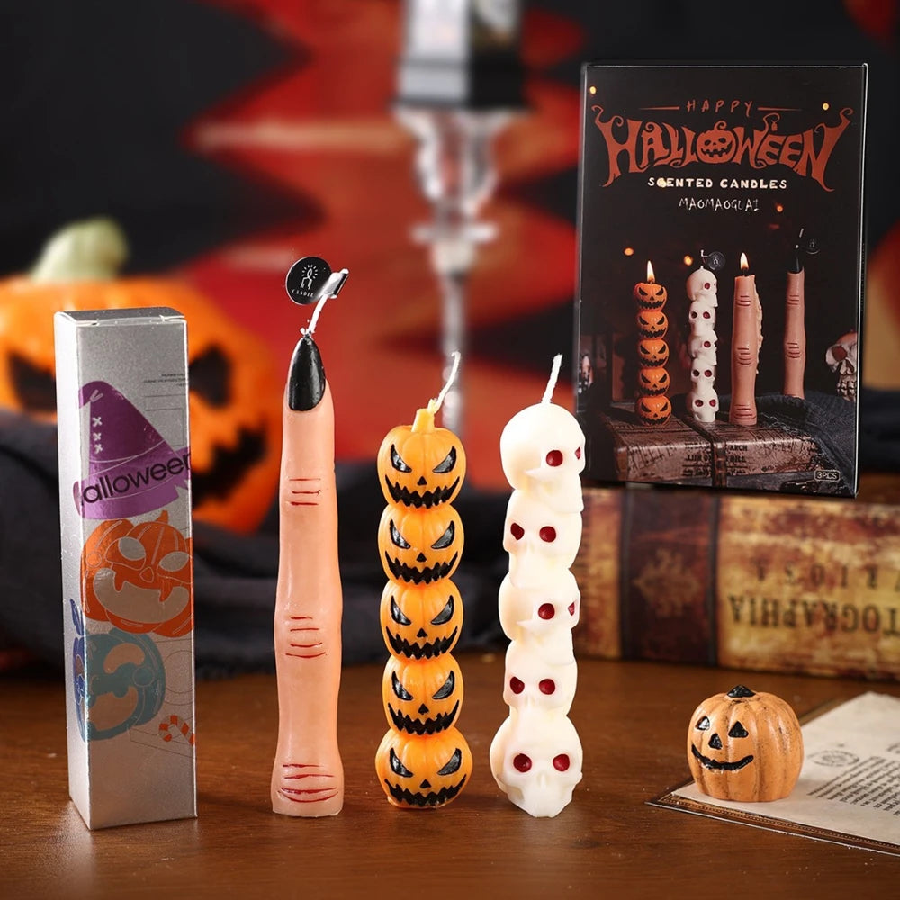 Halloween Aromatherapy Candle Set - Skull & Pumpkin&Bone Fingers Horror Home Decor, Soy Wax Scented Candles Limited Edition Gift