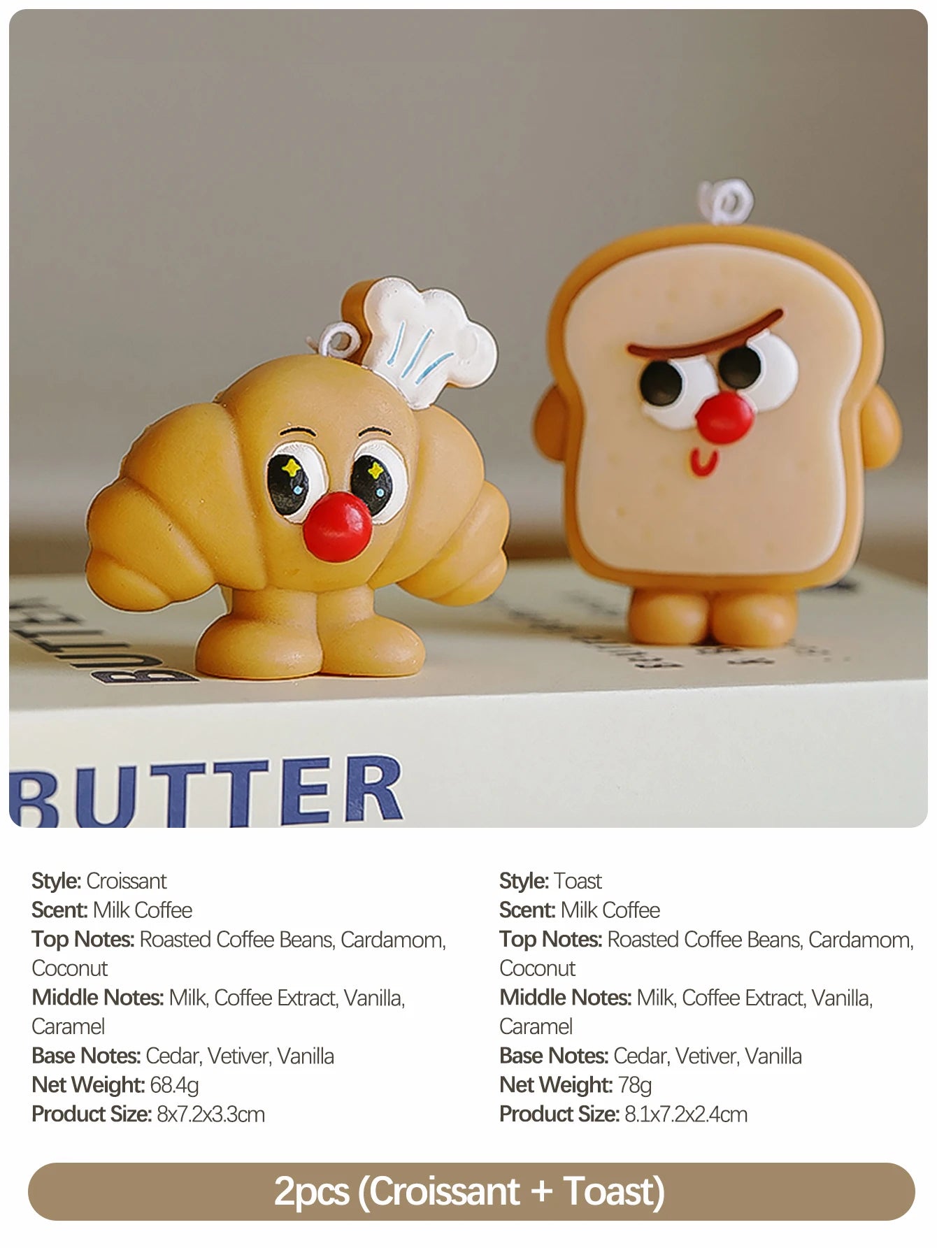 Simulated Bread Series Scented Candles, Cute Cartoon Design, Milk and Coffee Fragrance, Natural Soy Wax, Smoke-Free, Warm and Cozy Room Decoration. Creative Gifts for Mother's Day, Birthdays, Housewarming, and Wedding Favors,