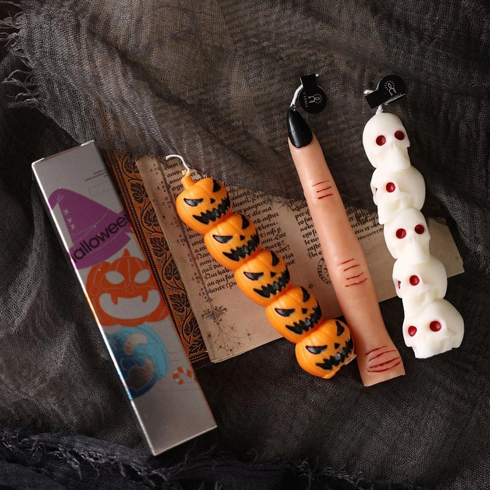 Halloween Aromatherapy Candle Set - Skull & Pumpkin&Bone Fingers Horror Home Decor, Soy Wax Scented Candles Limited Edition Gift