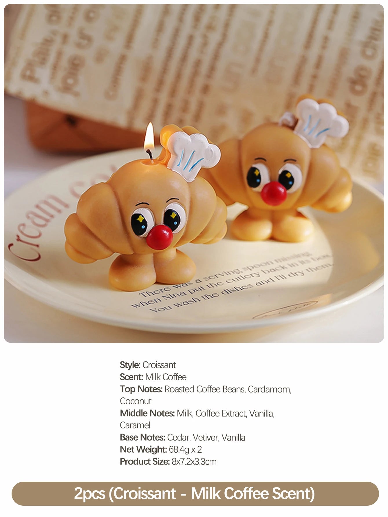 Simulated Bread Series Scented Candles, Cute Cartoon Design, Milk and Coffee Fragrance, Natural Soy Wax, Smoke-Free, Warm and Cozy Room Decoration. Creative Gifts for Mother's Day, Birthdays, Housewarming, and Wedding Favors,