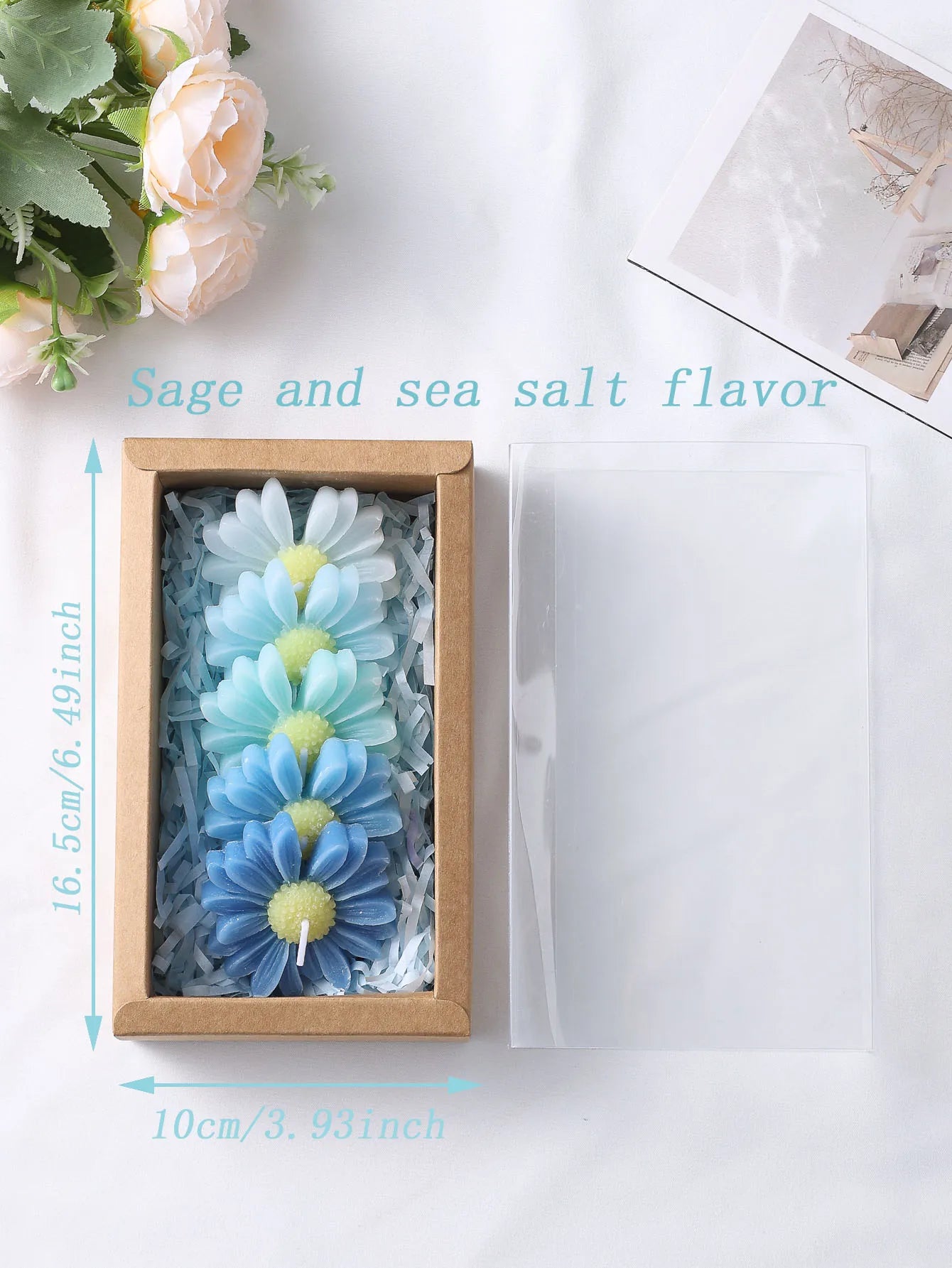 5-Piece Gradient Macaron Daisy Scented Soy Wax Candles Set, Elegant Floral Scented Gift Box, Perfect for Home Decor and Relaxati