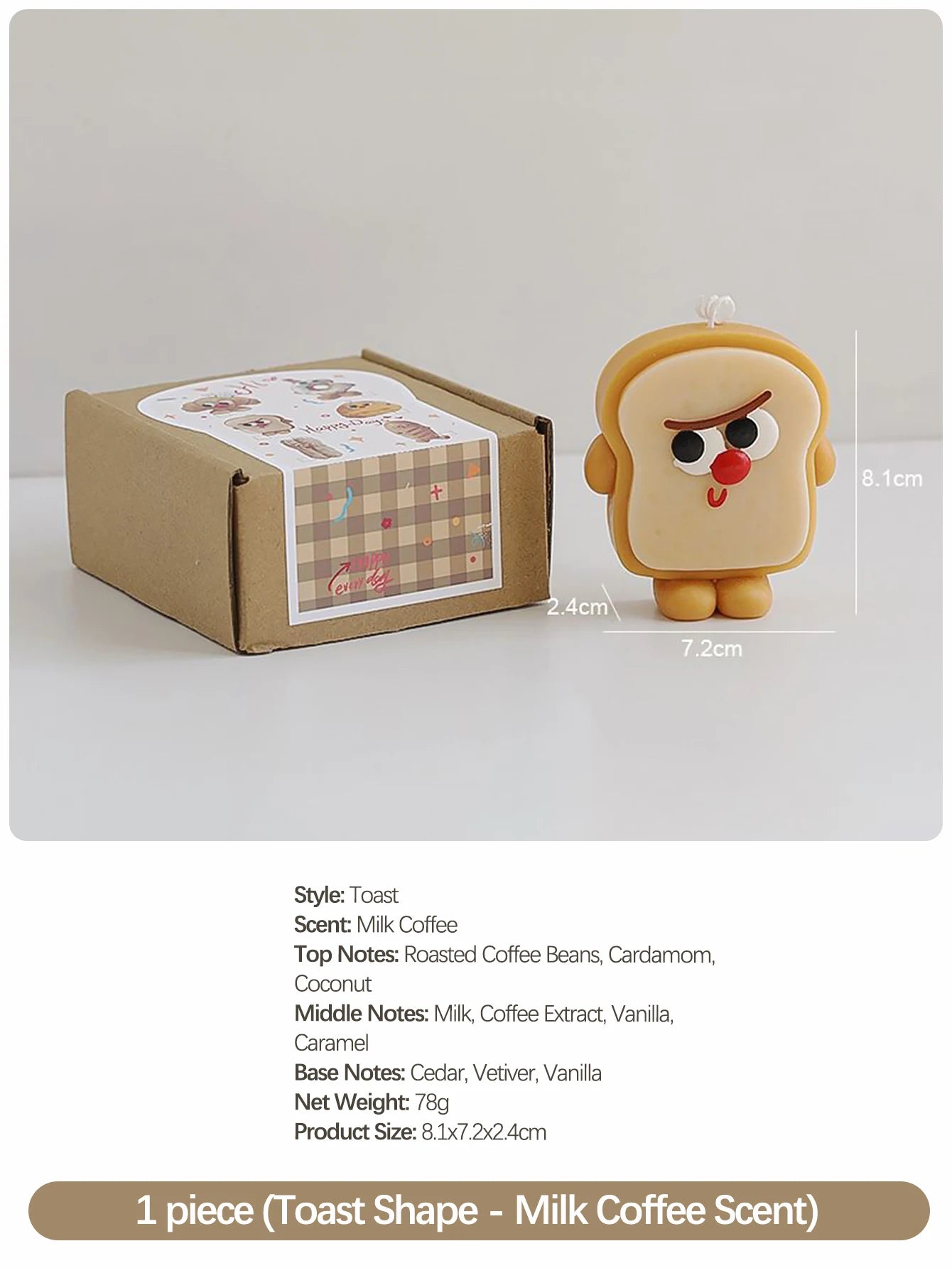Simulated Bread Series Scented Candles, Cute Cartoon Design, Milk and Coffee Fragrance, Natural Soy Wax, Smoke-Free, Warm and Cozy Room Decoration. Creative Gifts for Mother's Day, Birthdays, Housewarming, and Wedding Favors,
